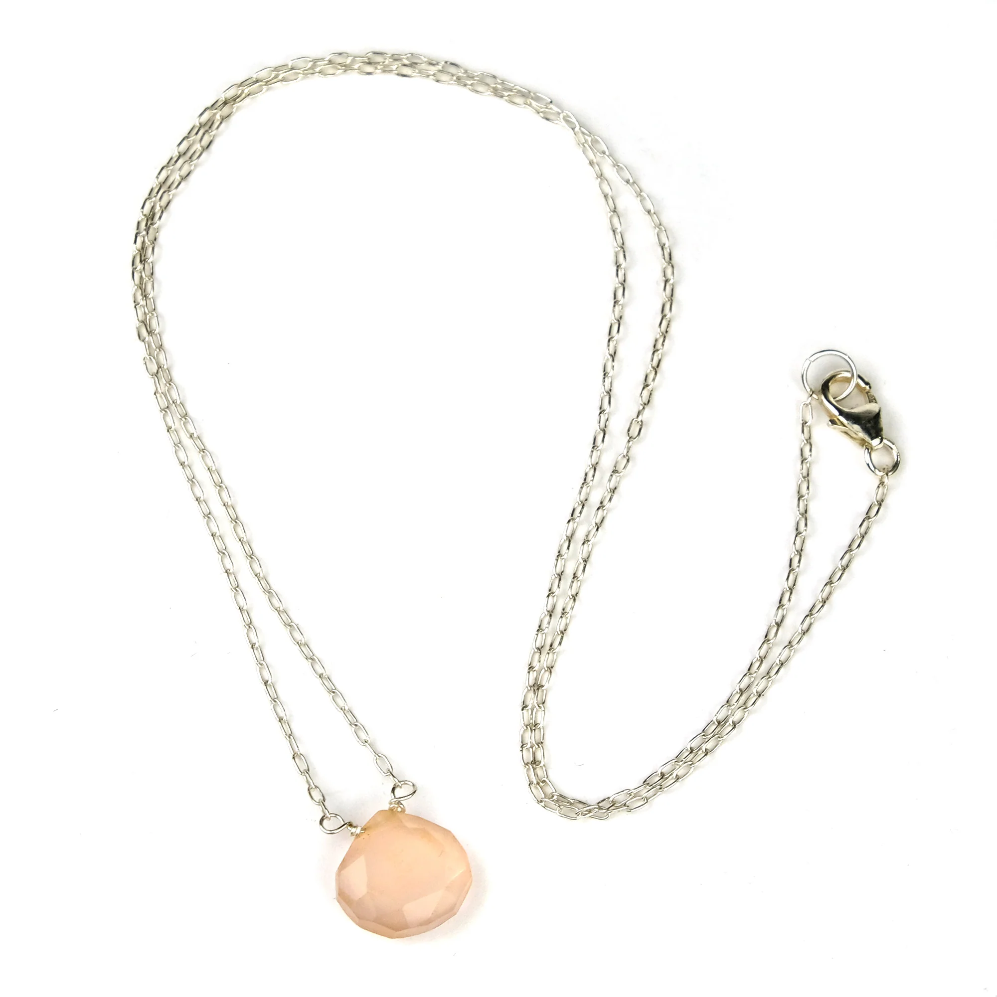 Pink Chalcedony on Sterling Silver Chain with Sterling Silver Trigger Clasp Necklace - Image 2