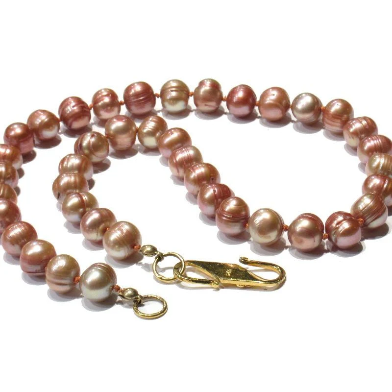 Pink Fresh Water Pearl Knotted Necklace with Gold Plated S Hook Clasp - Image 2