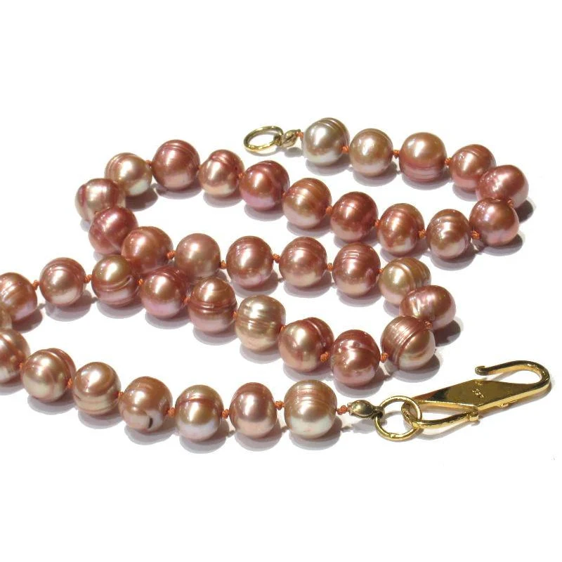 Pink Fresh Water Pearl Knotted Necklace with Gold Plated S Hook Clasp - Image 3