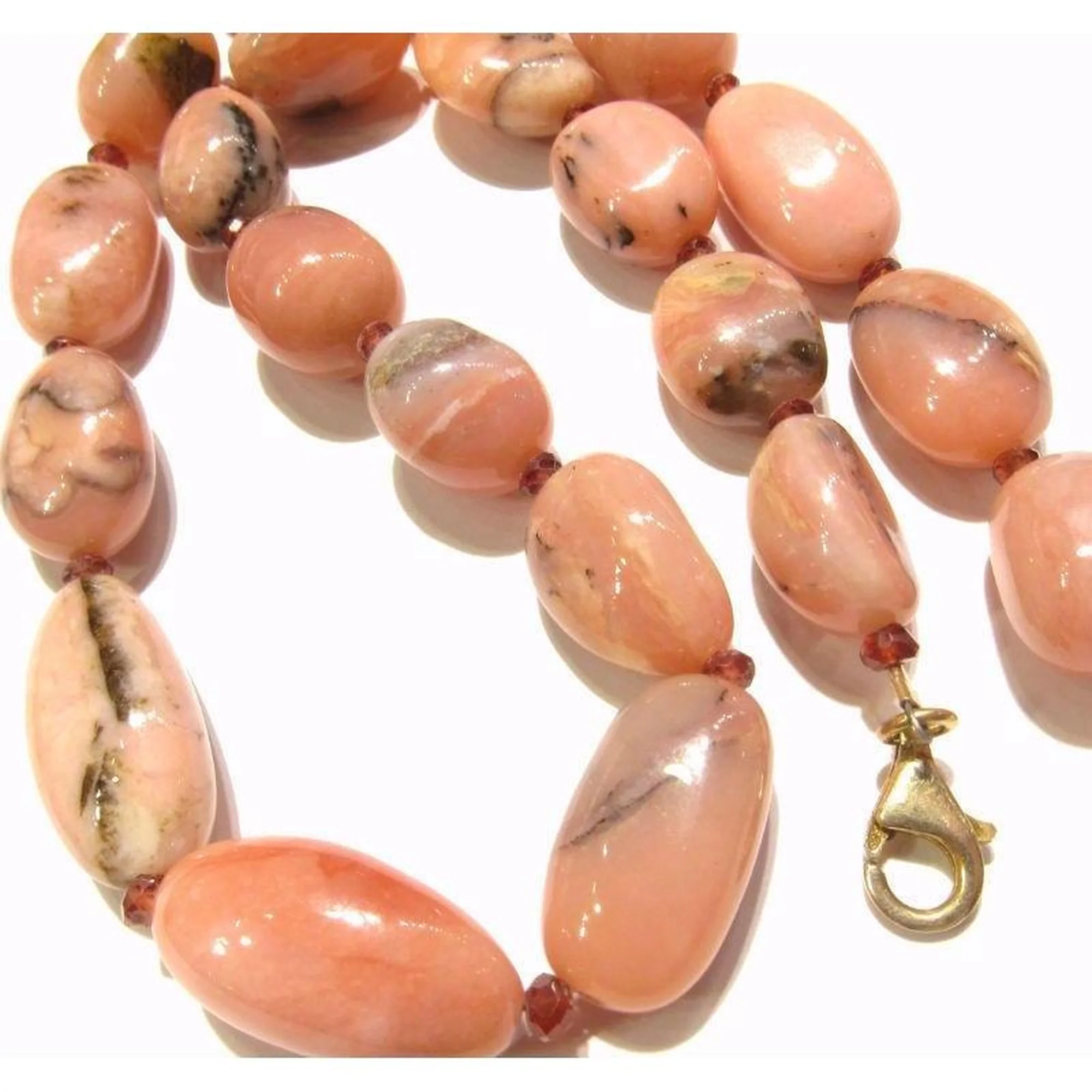 Pink Opal and Garnet Necklace with Gold Plate Trigger Clasp - Image 2