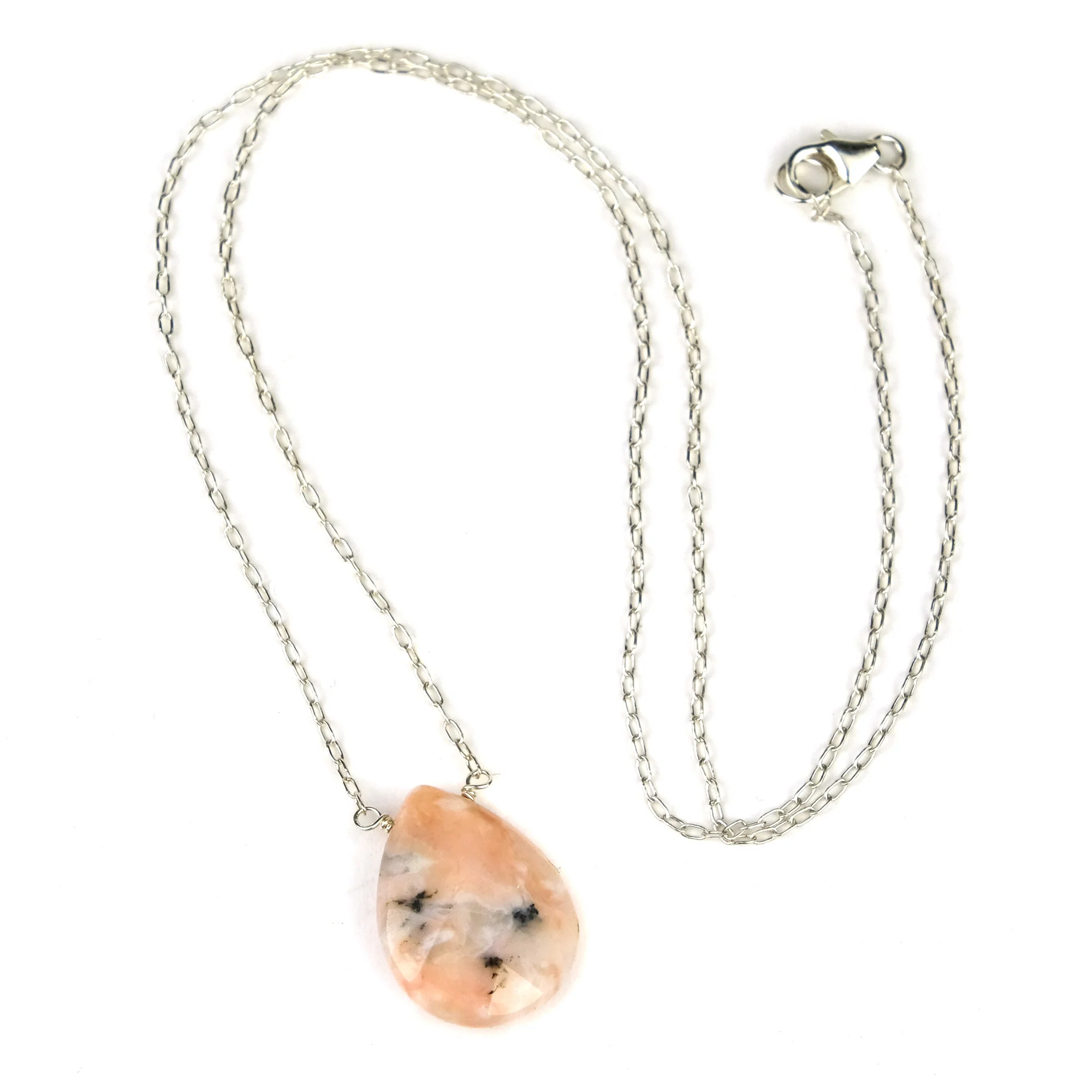 Pink Opal Necklace On Sterling Silver Chain With Sterling Silver Trigger Clasp - Image 2