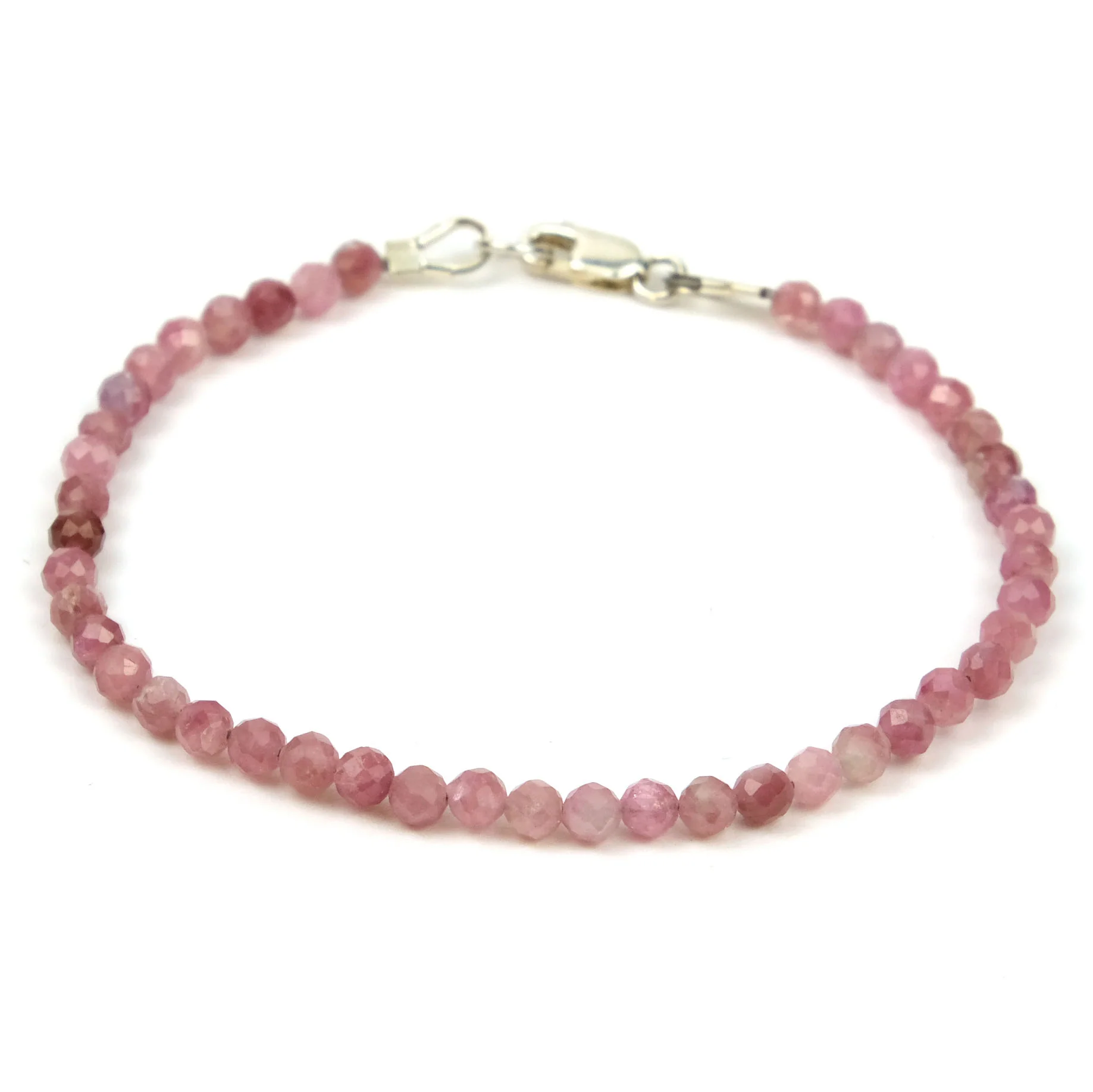 Pink Sapphire 3mm Faceted Round Bracelet with Sterling Silver Lobster Claw Clasp - Image 2