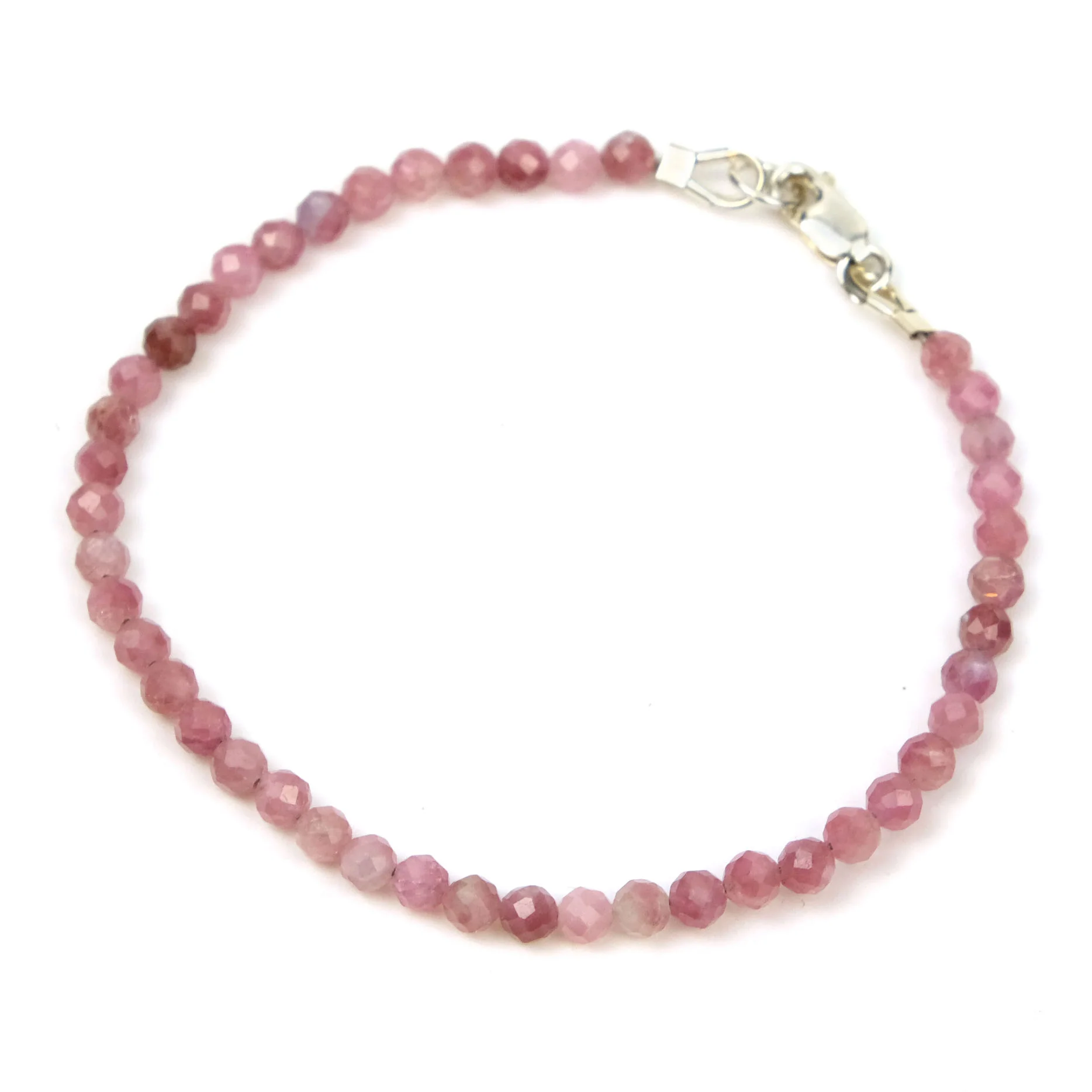 Pink Sapphire 3mm Faceted Round Bracelet with Sterling Silver Lobster Claw Clasp - Image 3