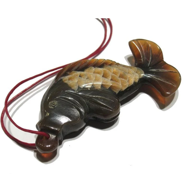 "Plentiful" Fish Hand Carved Cow Horn Pendant - Image 3
