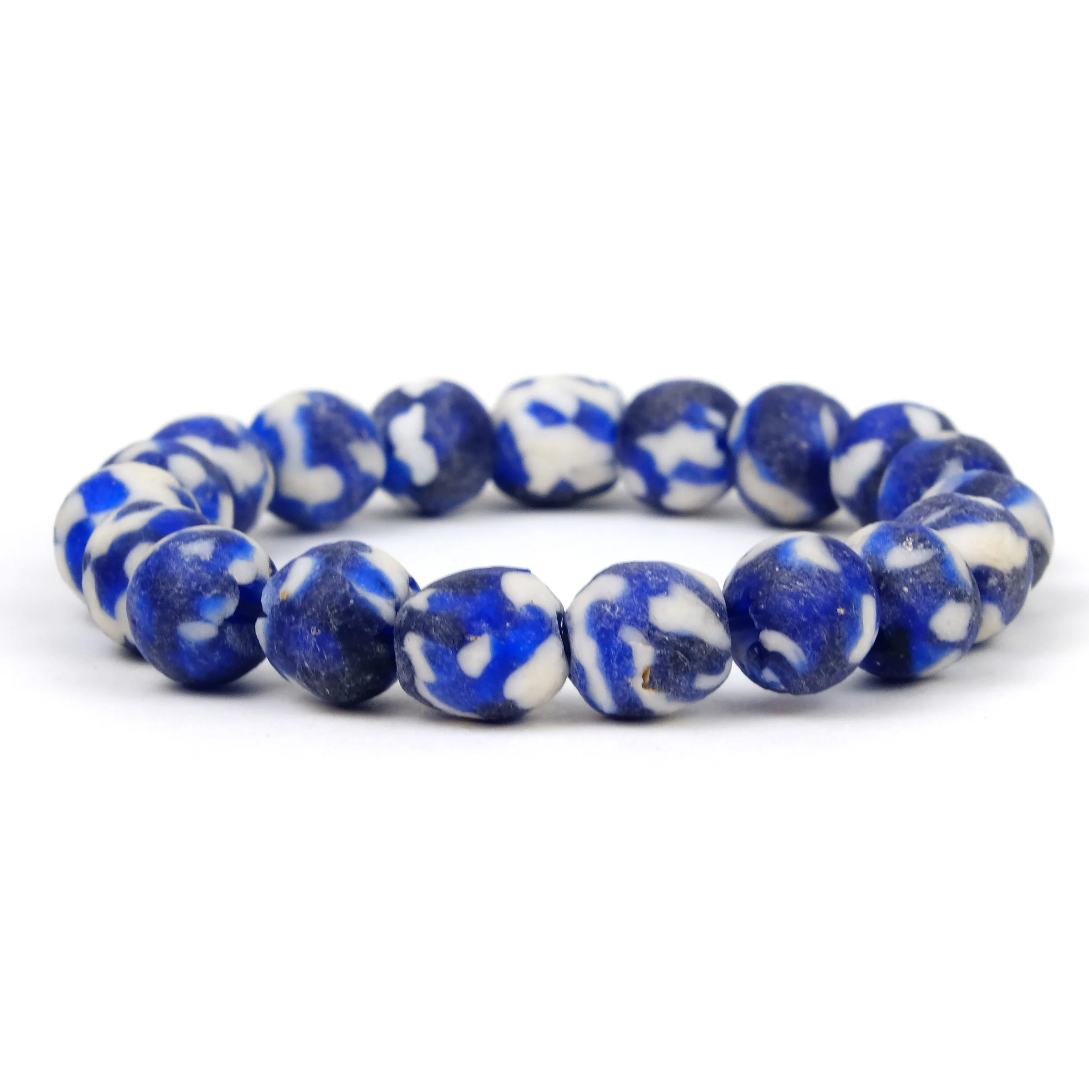 Hand Cast Marbled Powder Glass Bead Stretch Bracelet - Image 3