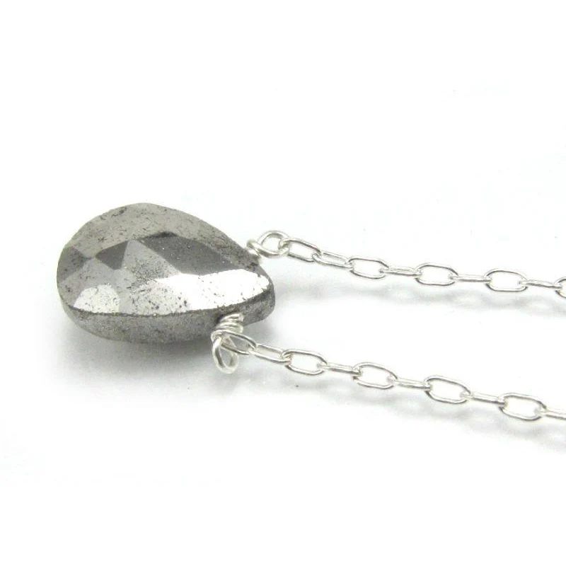 Pyrite Necklace on Sterling Silver Chain with Sterling Silver Spring Ring Clasp - Image 2