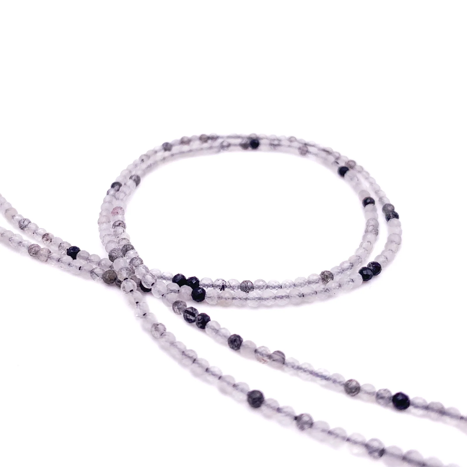 Quartz Rutilated Black 2mm Faceted Round Bead Strand - Image 5
