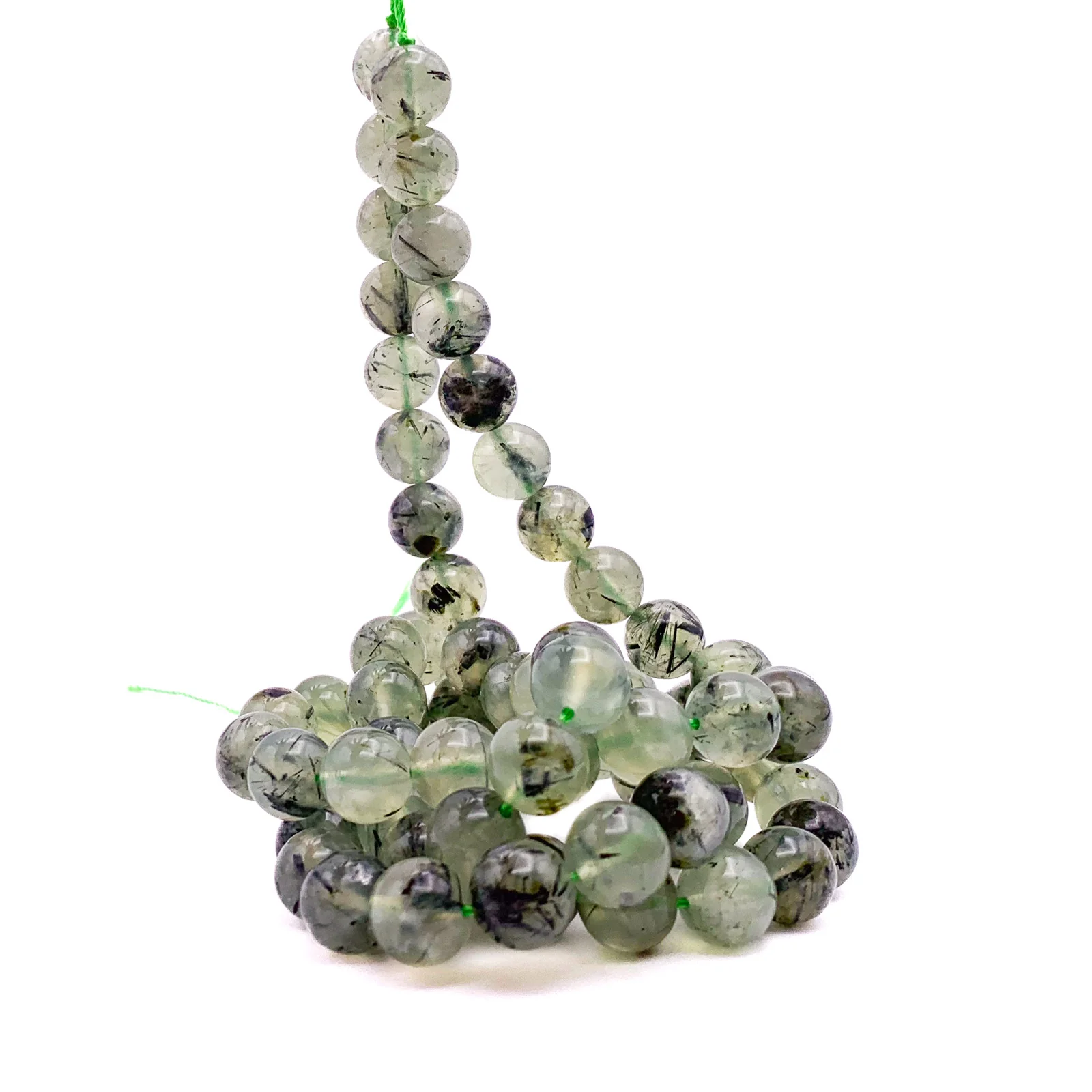 Quartz Rutilated Green 10mm Smooth Rounds Bead Strand - Image 6