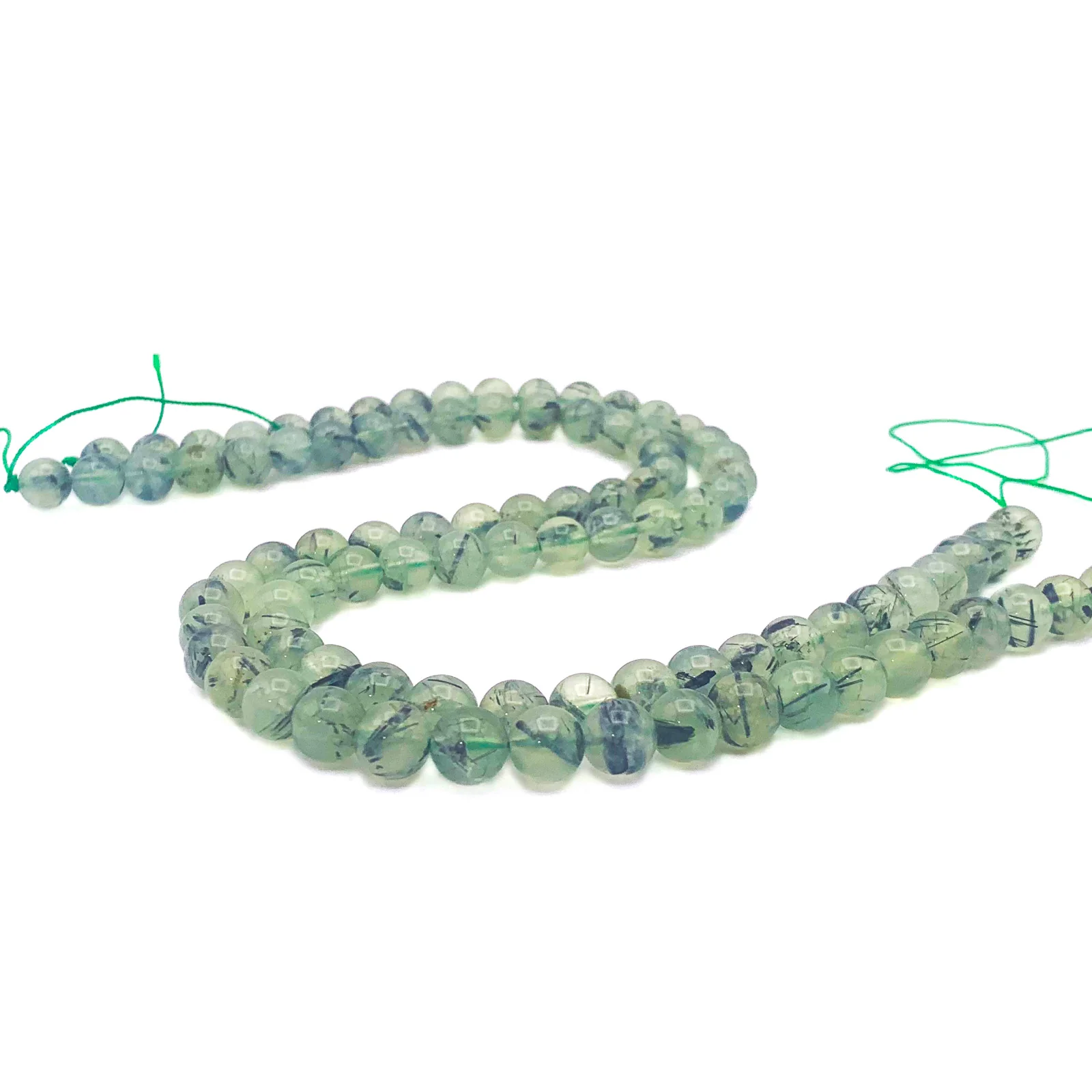 Quartz Rutilated Green 8mm Smooth Rounds Bead Strand - Image 3