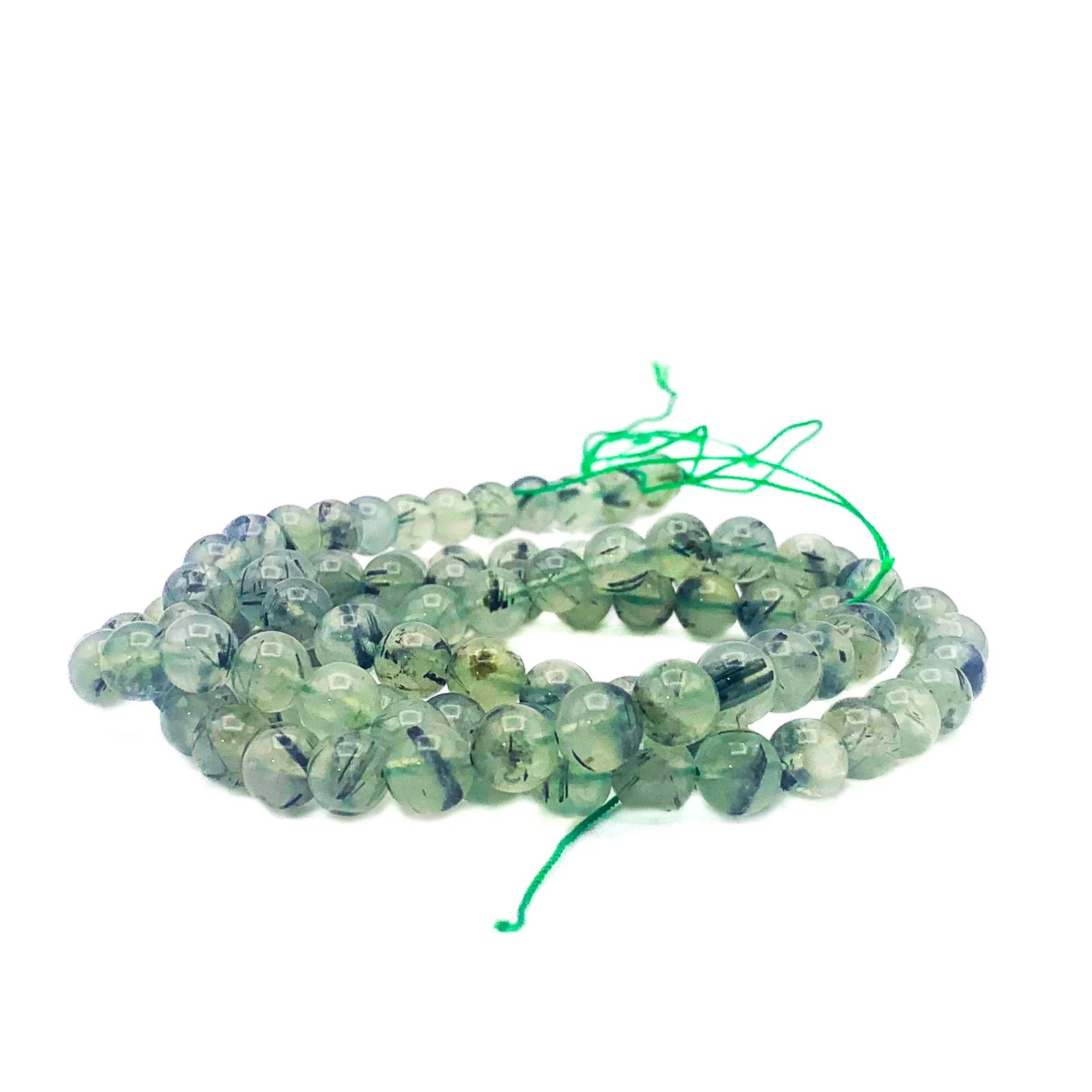 Quartz Rutilated Green 8mm Smooth Rounds Bead Strand - Image 5