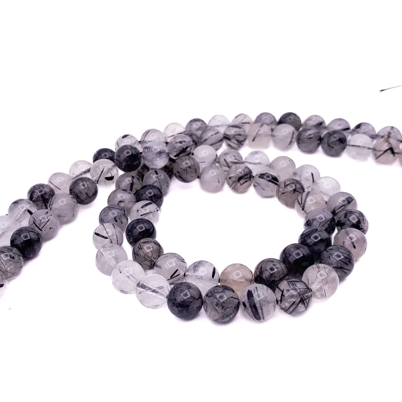 Quartz Tourmalated Black 8mm Smooth Rounds Bead Strand - Image 6