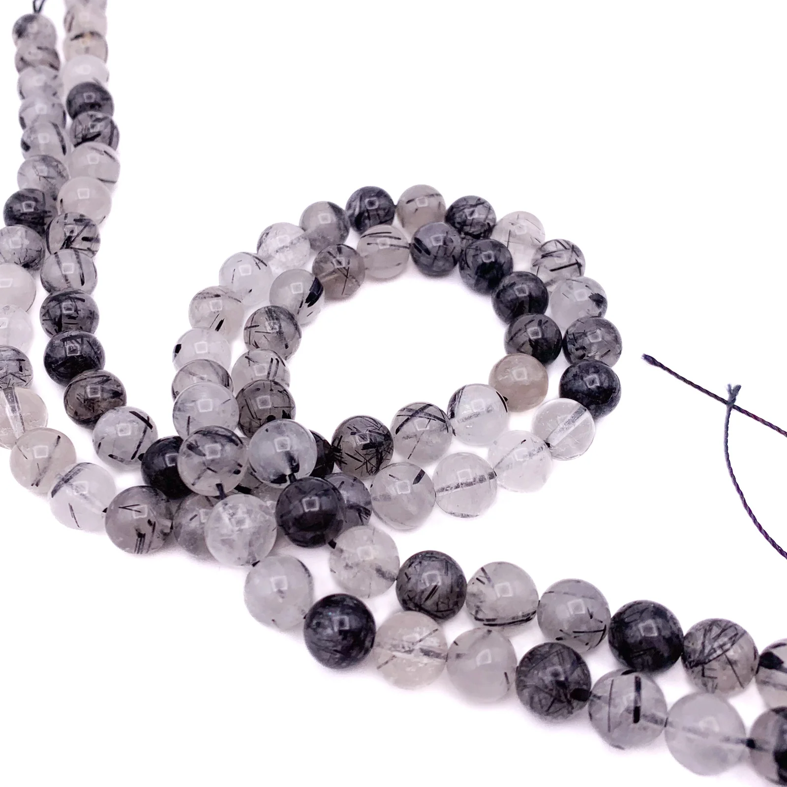 Quartz Tourmalated Black 8mm Smooth Rounds Bead Strand - Image 7