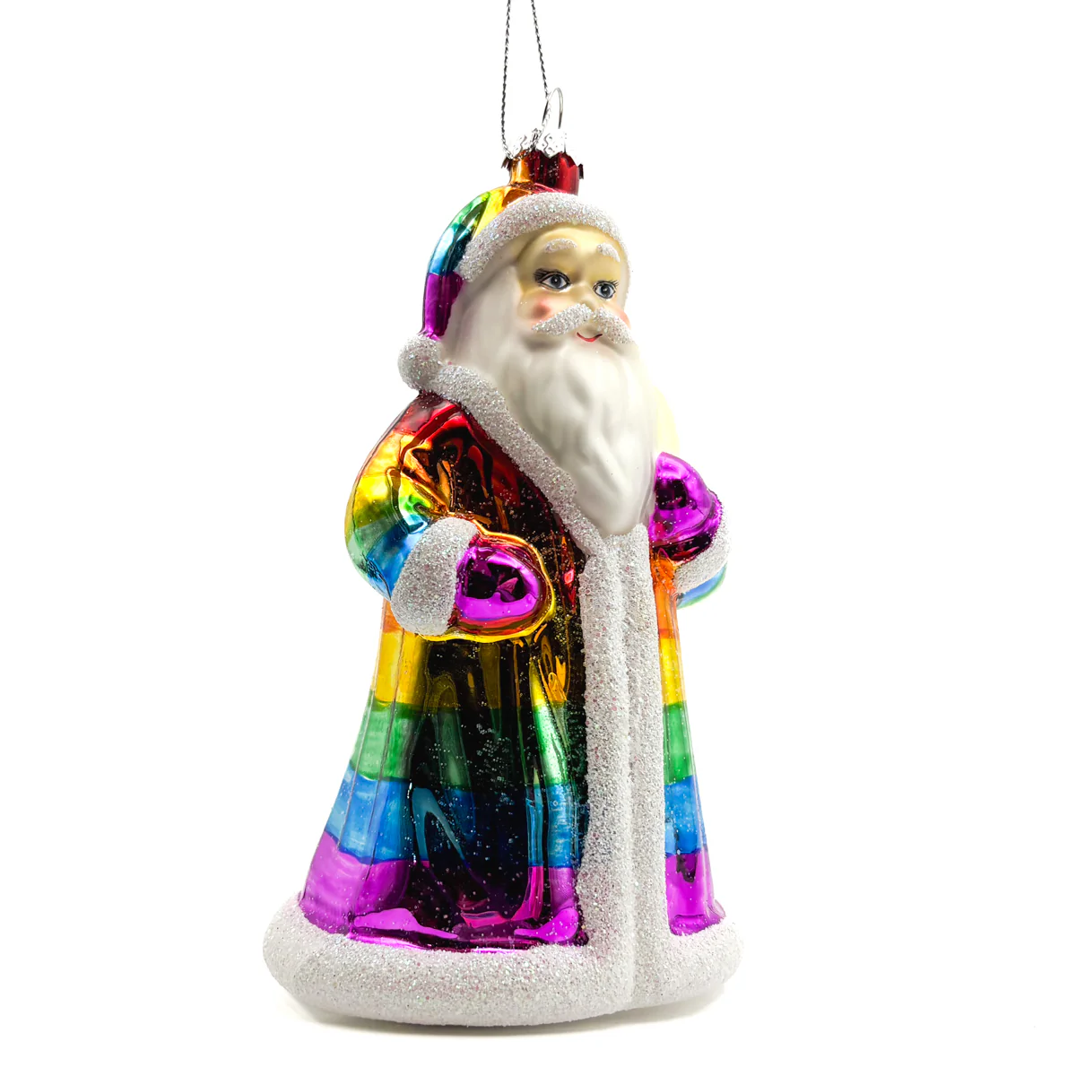 Rainbow Santa Glass Ornament - Image 3