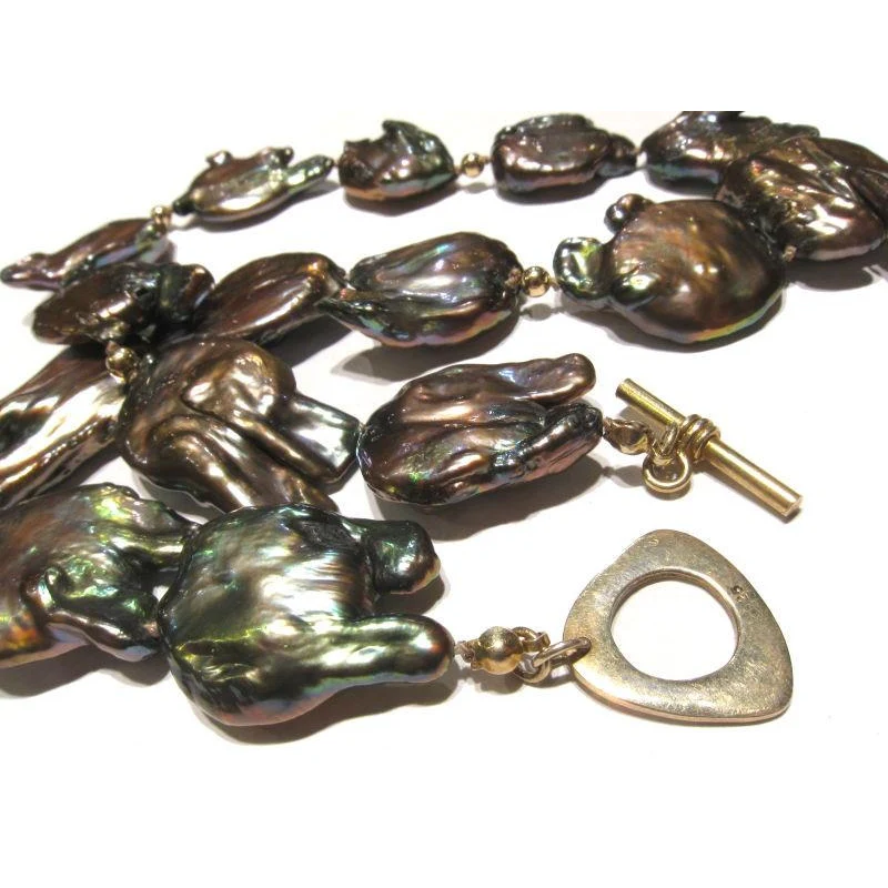 Fresh Water Pearl Necklace with Gold Plated Toggle Clasp - Image 3
