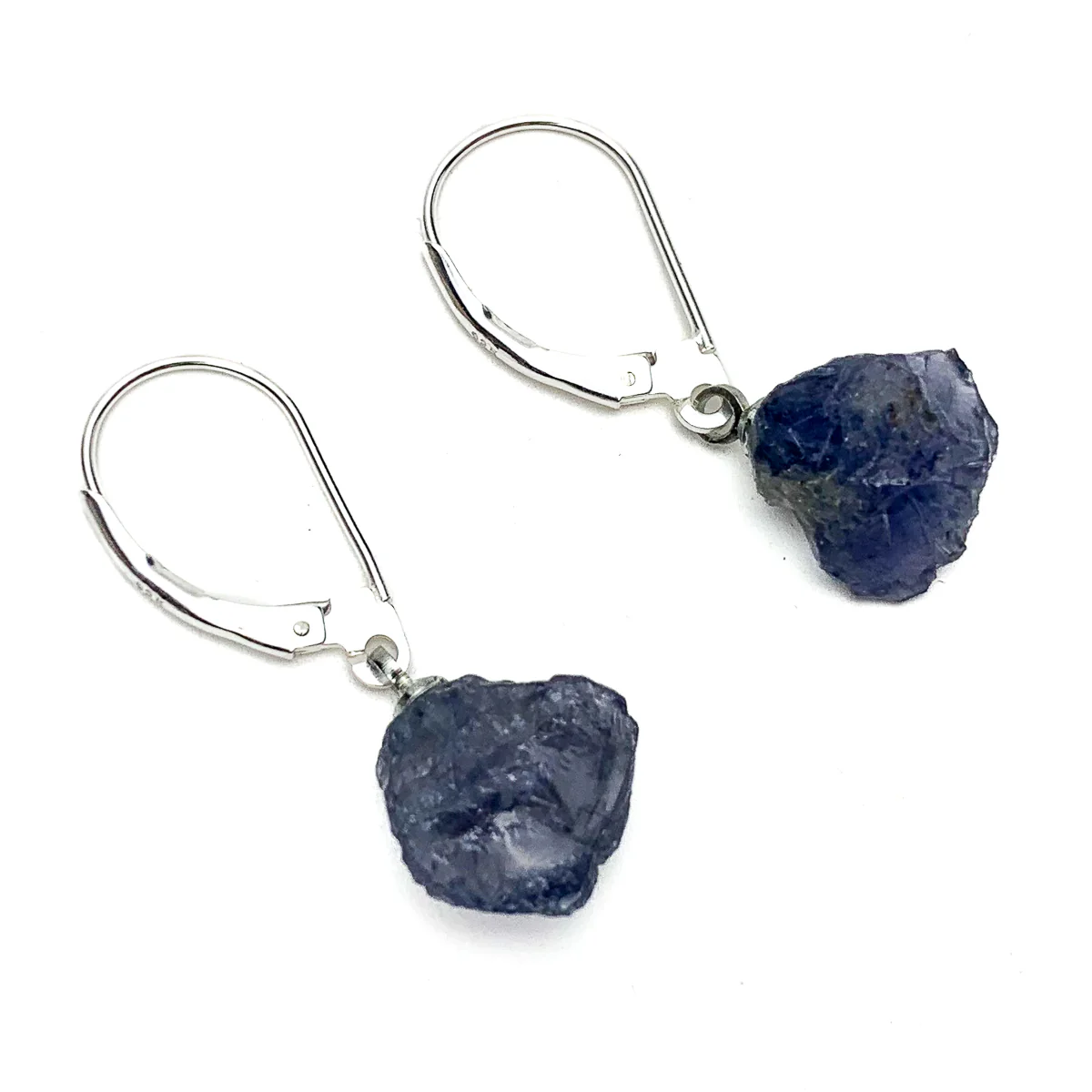 Raw Iolite Chunk Earrings with Sterling Silver Latchbacks - Image 2