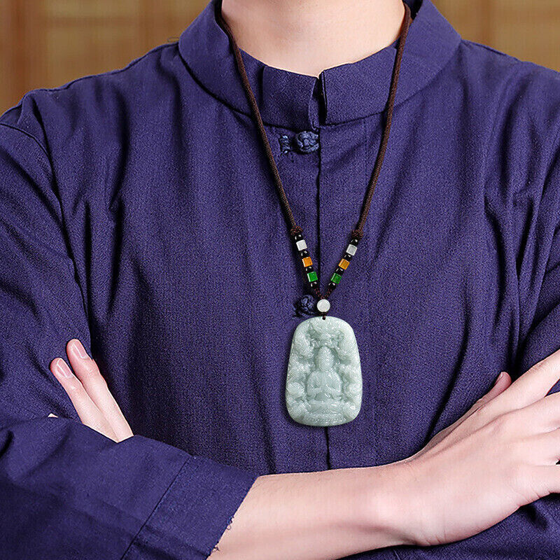 Real Grade A 100% Natural Green Jade Jadeite Kwan Yin and the Dragon Pendant - Image 2