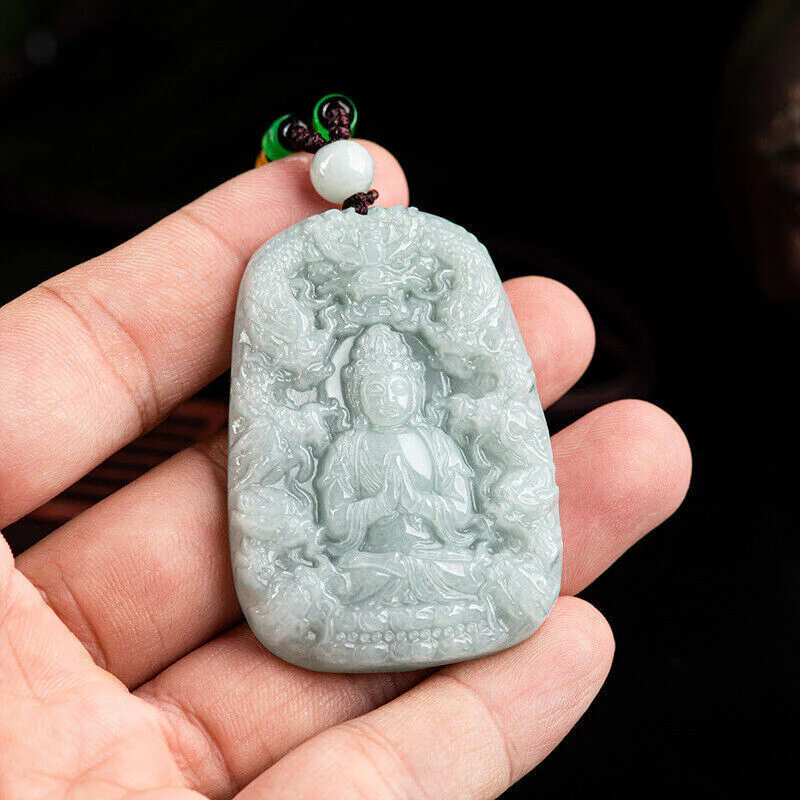 Real Grade A 100% Natural Green Jade Jadeite Kwan Yin and the Dragon Pendant - Image 3