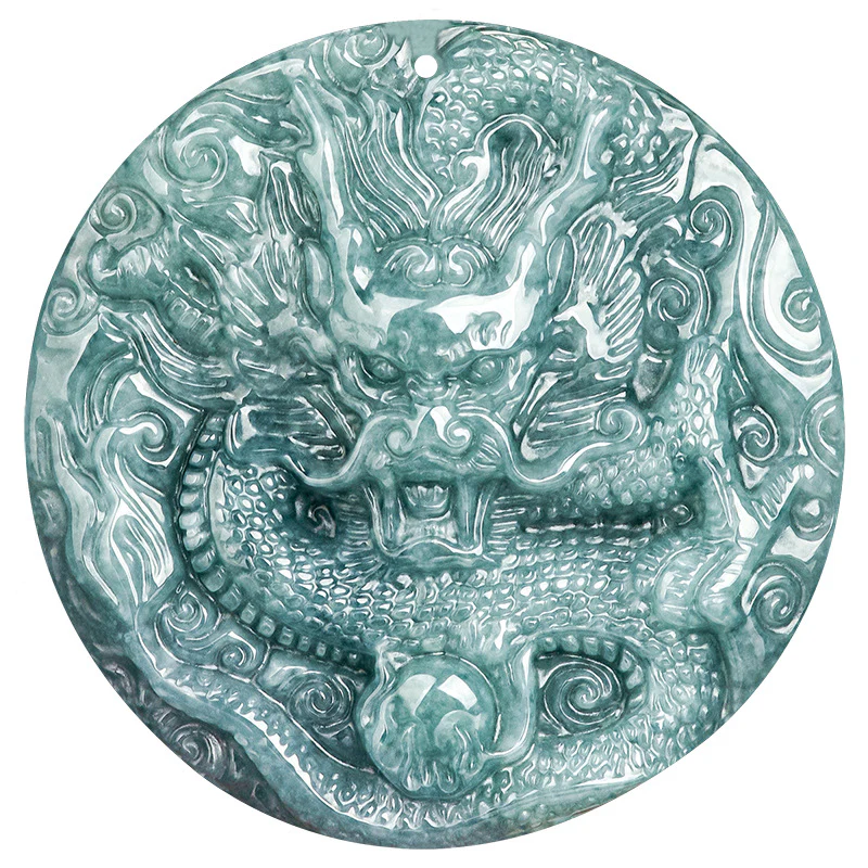 Real Grade A Natural Blue Jade Jadeite Men Women Lucky Circle Dragon with Pearl Symbol Double Sided Pendant - Image 5
