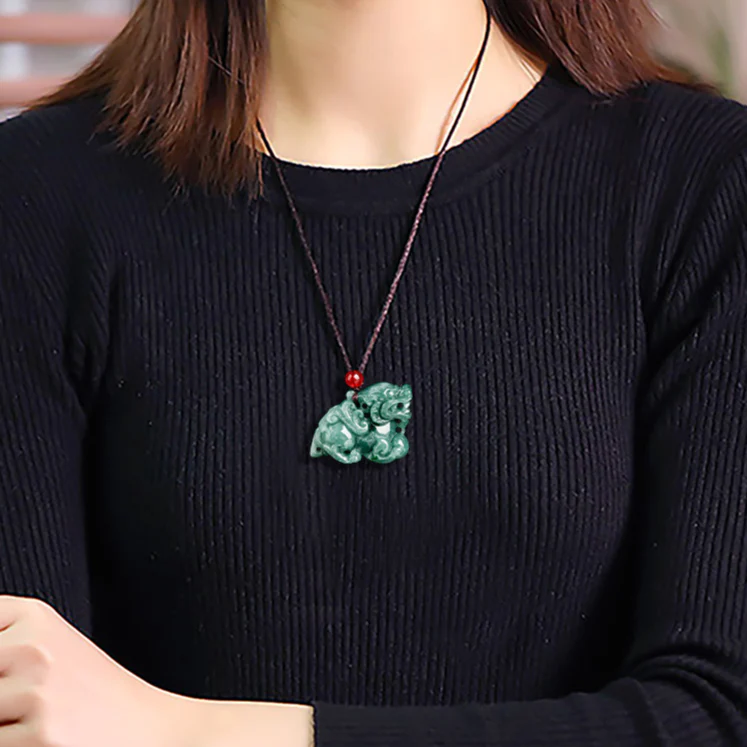 Real Grade A Natural Full Green Jade Jadeite Lucky Dragon Son Pixiu Pendant - Image 3