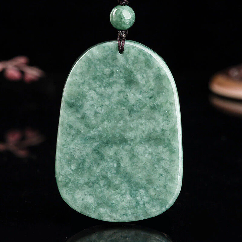 Real Grade A Natural Green Jade Jadeite Engraved Dragon Oblong 2 Sided Pendant Necklace - Image 5