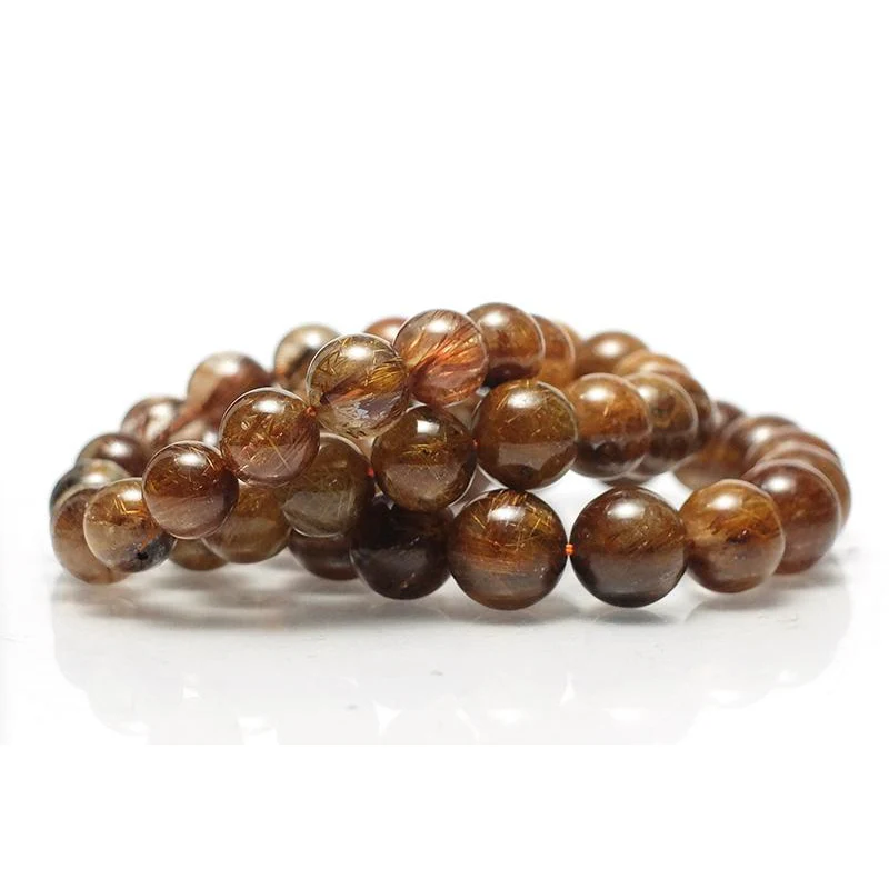 Red Copper Rutilated Quartz Stretch Bracelet 11mm,12mm,14mm - Image 2