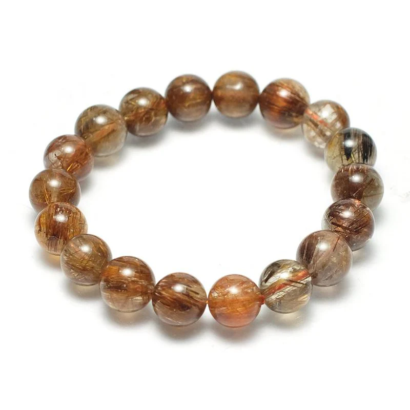 Red Copper Rutilated Quartz Stretch Bracelet 11mm,12mm,14mm - Image 3