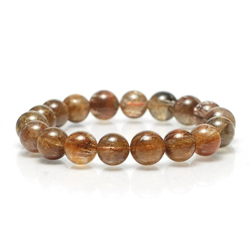 Red Copper Rutilated Quartz Stretch Bracelet 11mm,12mm,14mm - Image 4