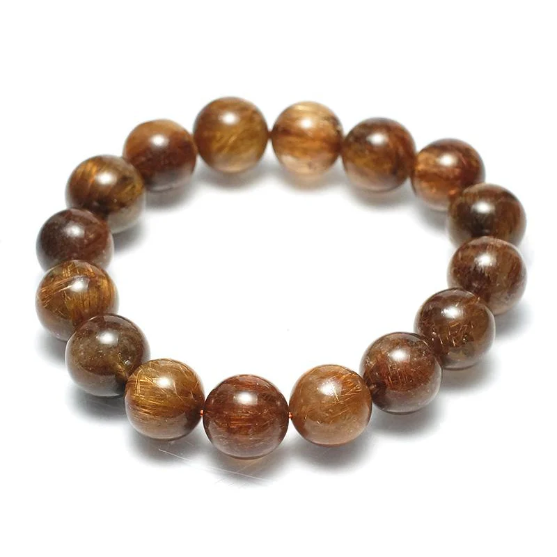 Red Copper Rutilated Quartz Stretch Bracelet 11mm,12mm,14mm - Image 7