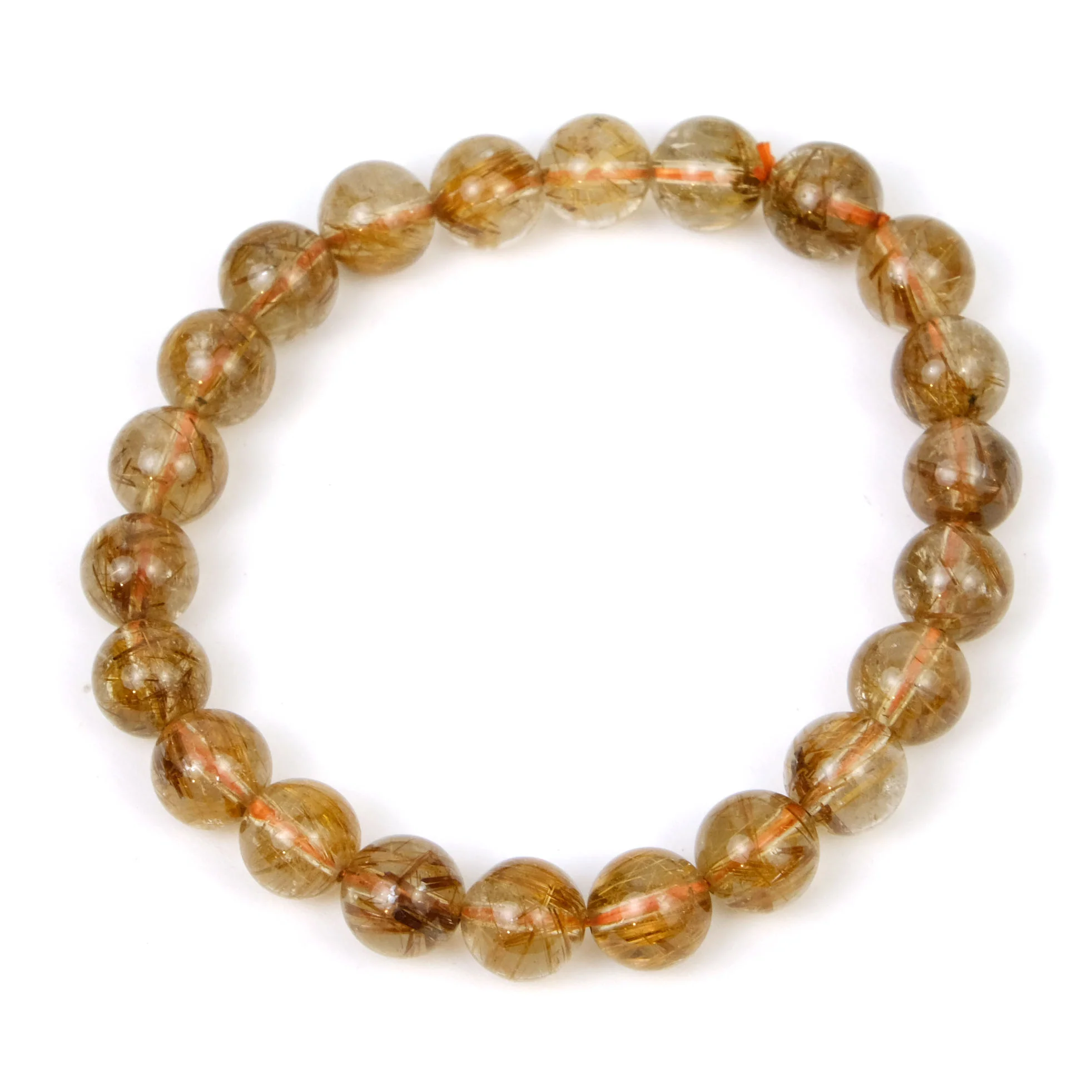 Red Copper Rutilated Quartz Stretch Bracelet 8mm - Image 3