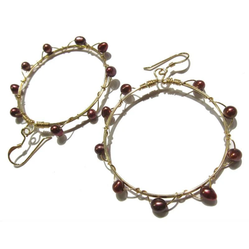 Red Fresh Water Pearl Earrings with Gold Filled Earwires - Image 2