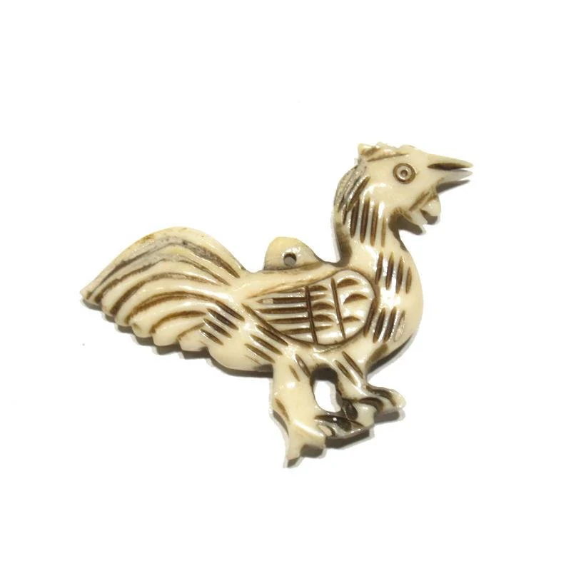 "Reliable" Rooster Hand Carved Cow Bone Pendant - Image 2