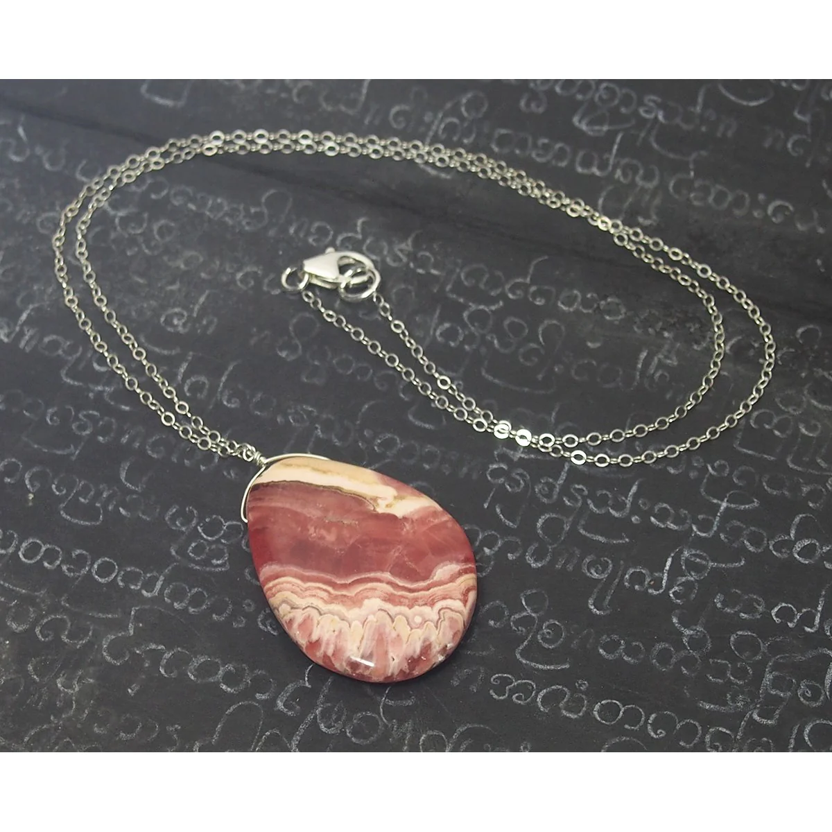 Rhodochrosite Necklace On Sterling Silver Chain With Sterling Silver Trigger Clasp - Image 2