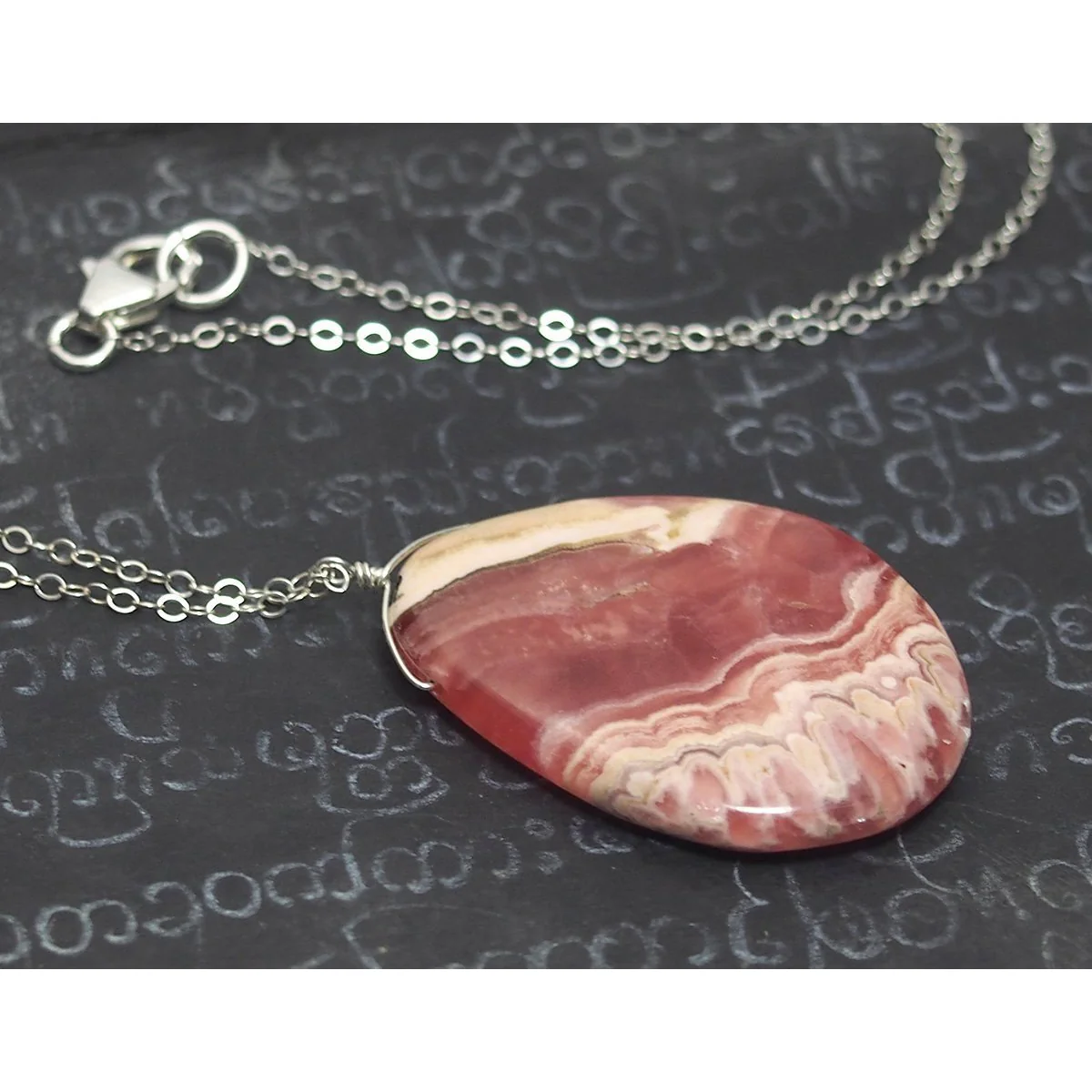 Rhodochrosite Necklace On Sterling Silver Chain With Sterling Silver Trigger Clasp - Image 3