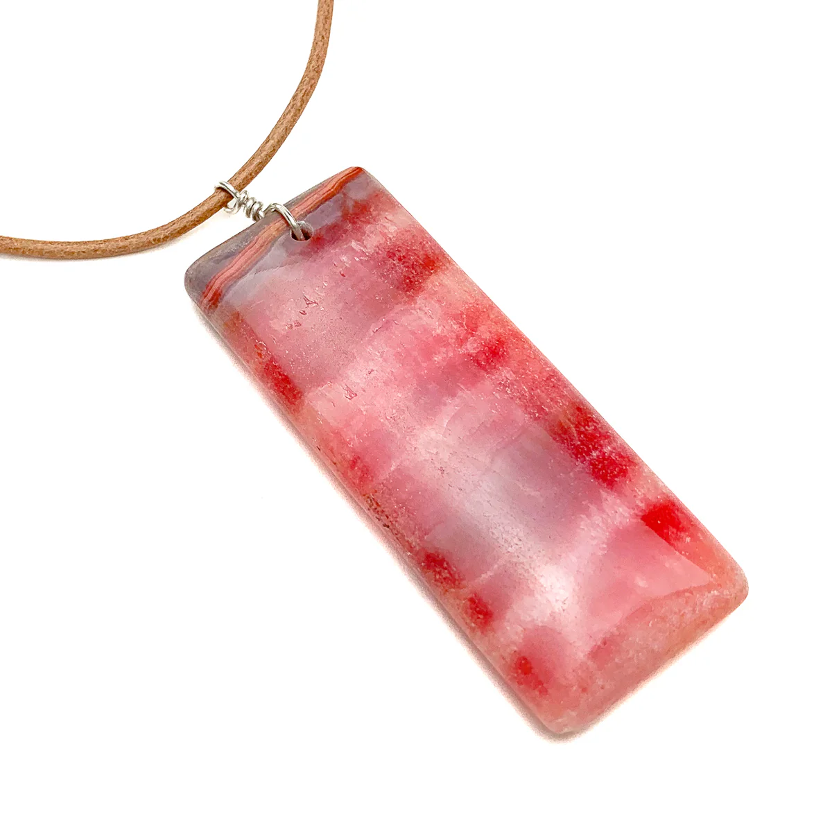 Rhodochrosite Pendant With Sterling Silver Wire-Wrapped Bale - Image 2