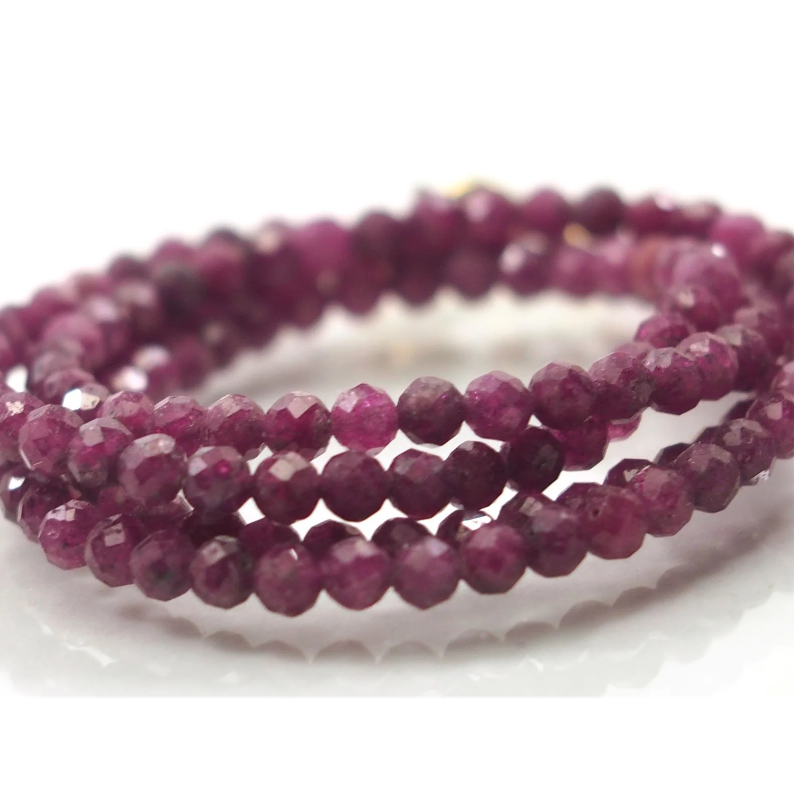 Ruby 3mm Faceted Round Necklace with Gold Filled Trigger Clasp - Image 3