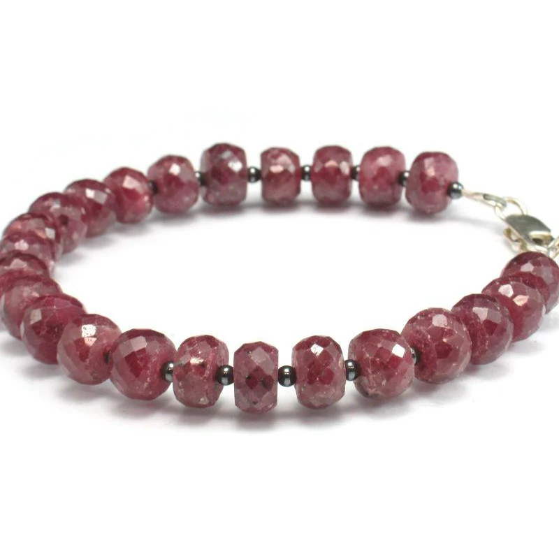 Ruby and Hematite Bracelet w/Sterling Silver Lobster Clasp - Image 2