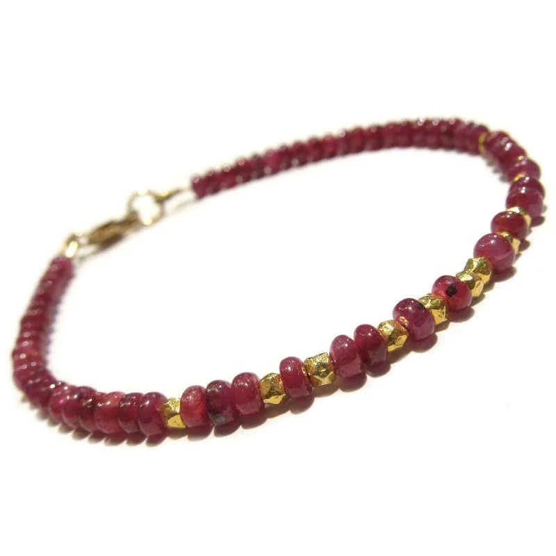 Ruby Bracelet with Faceted Gold Plated Beads and Gold Filled Lobster Claw Clasp - Image 3