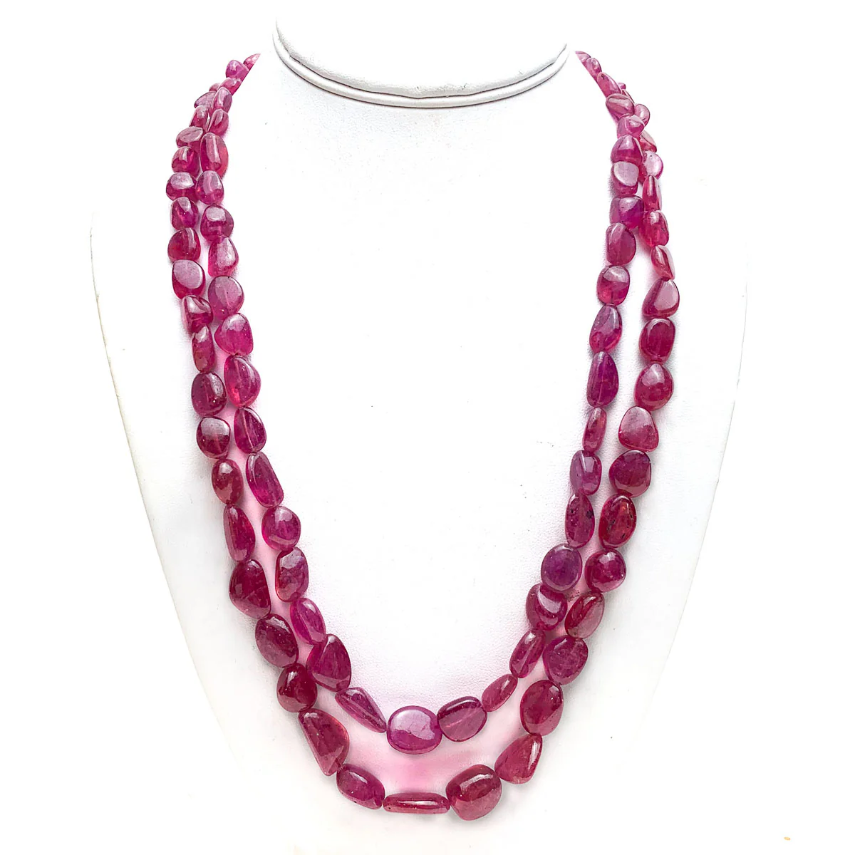 Ruby Smooth Graduated Nugget Double Strand Necklace - Image 4