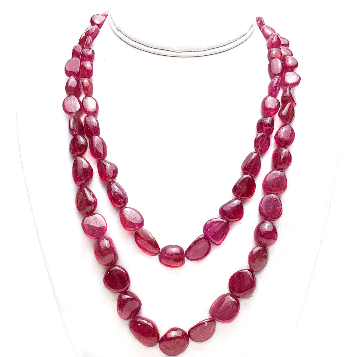 Ruby Smooth Graduated Nugget Double Strand Necklace - Image 3