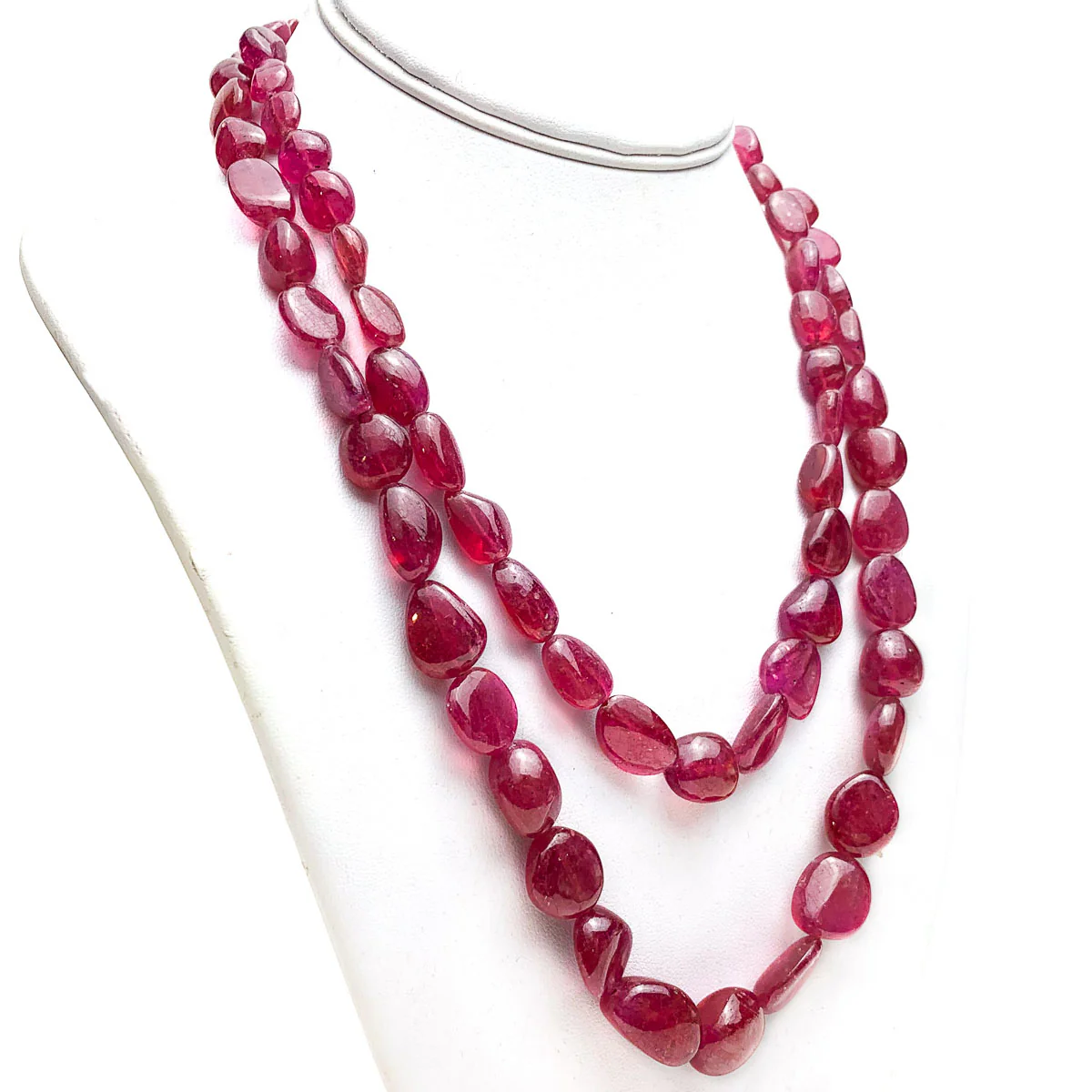 Ruby Smooth Graduated Nugget Double Strand Necklace - Image 4