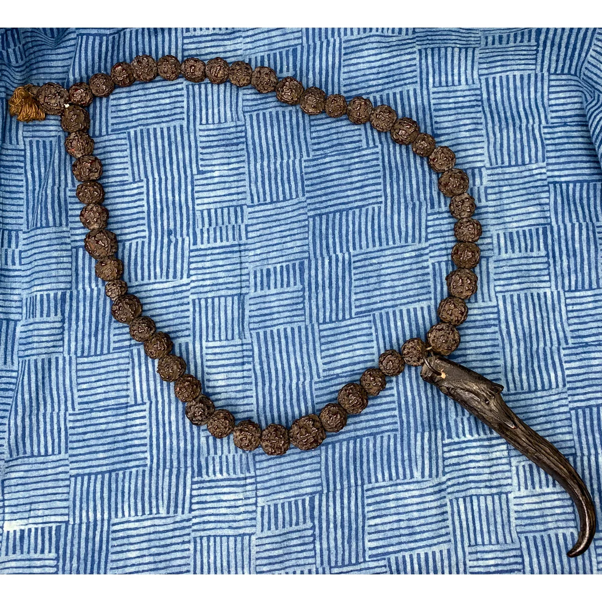 Antique Rudraksha Necklace with Deer Antler Talisman Necklace - Image 2