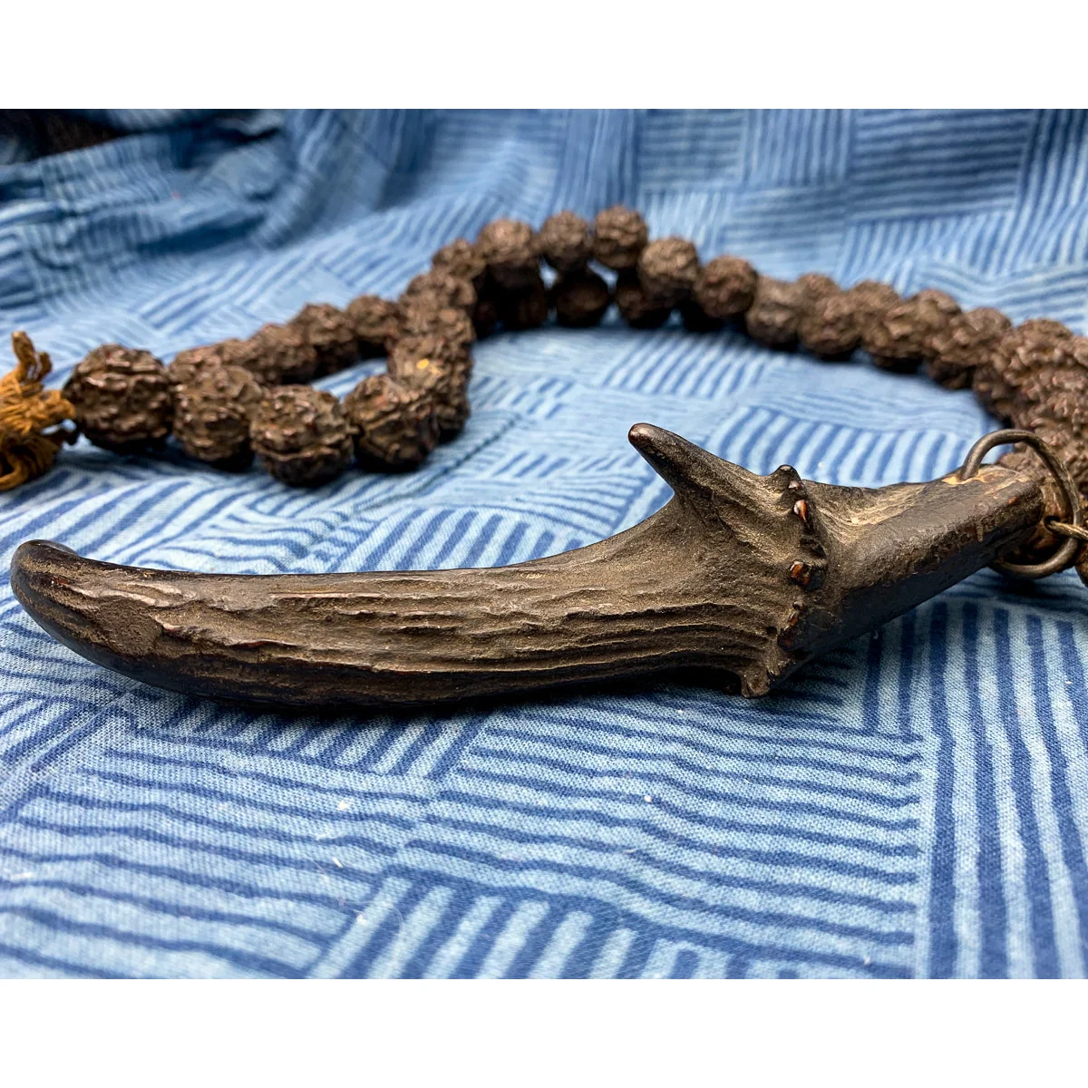 Antique Rudraksha Necklace with Deer Antler Talisman Necklace - Image 3