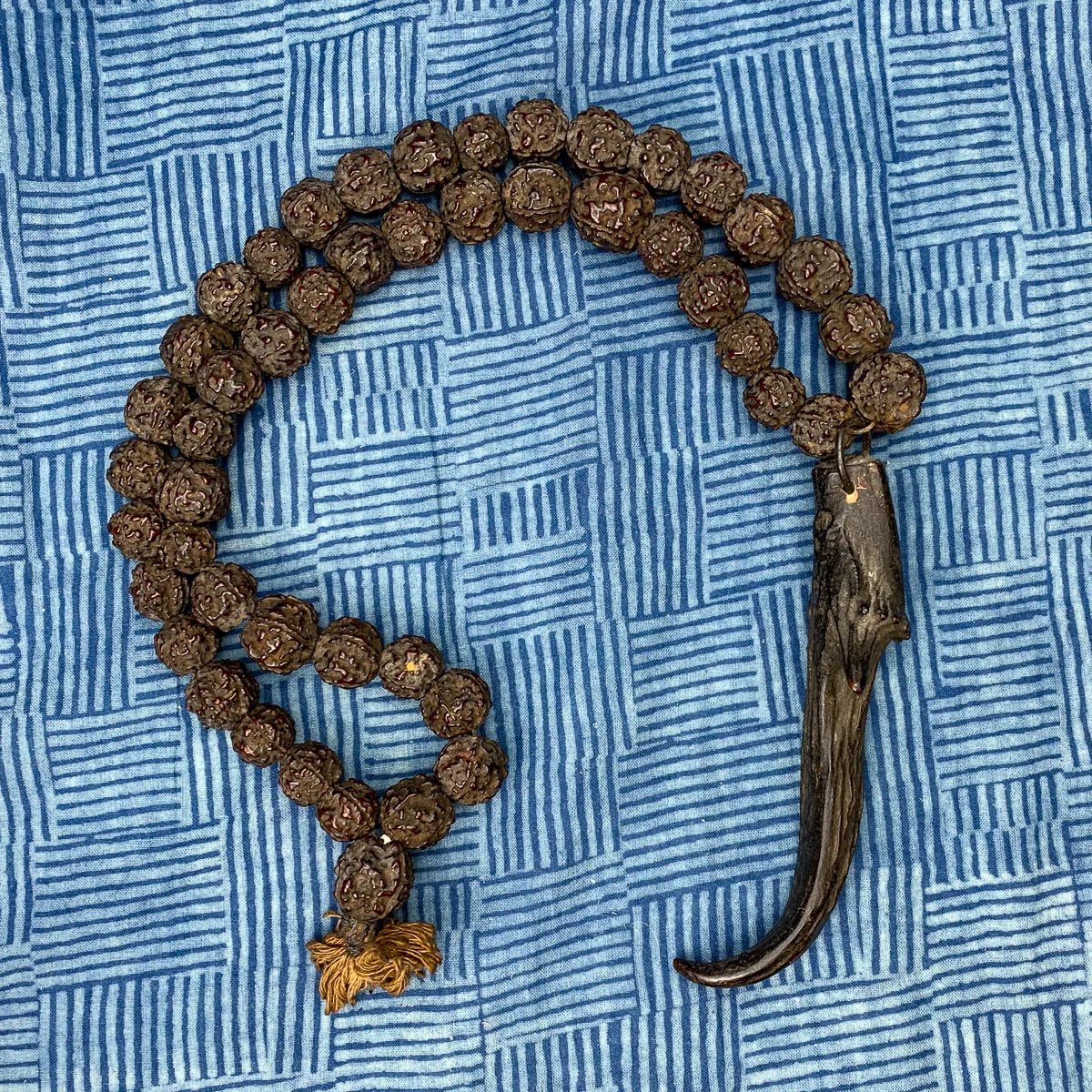 Antique Rudraksha Necklace with Deer Antler Talisman Necklace - Image 4