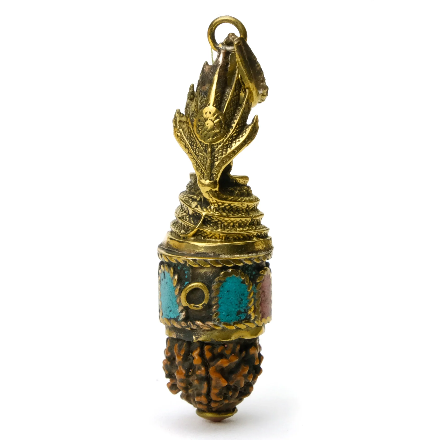Rudraksha Prayer Bead with Lord Buddha Beneath the Naga Sacred Serpent Pendant # 44 / 3 - Image 3