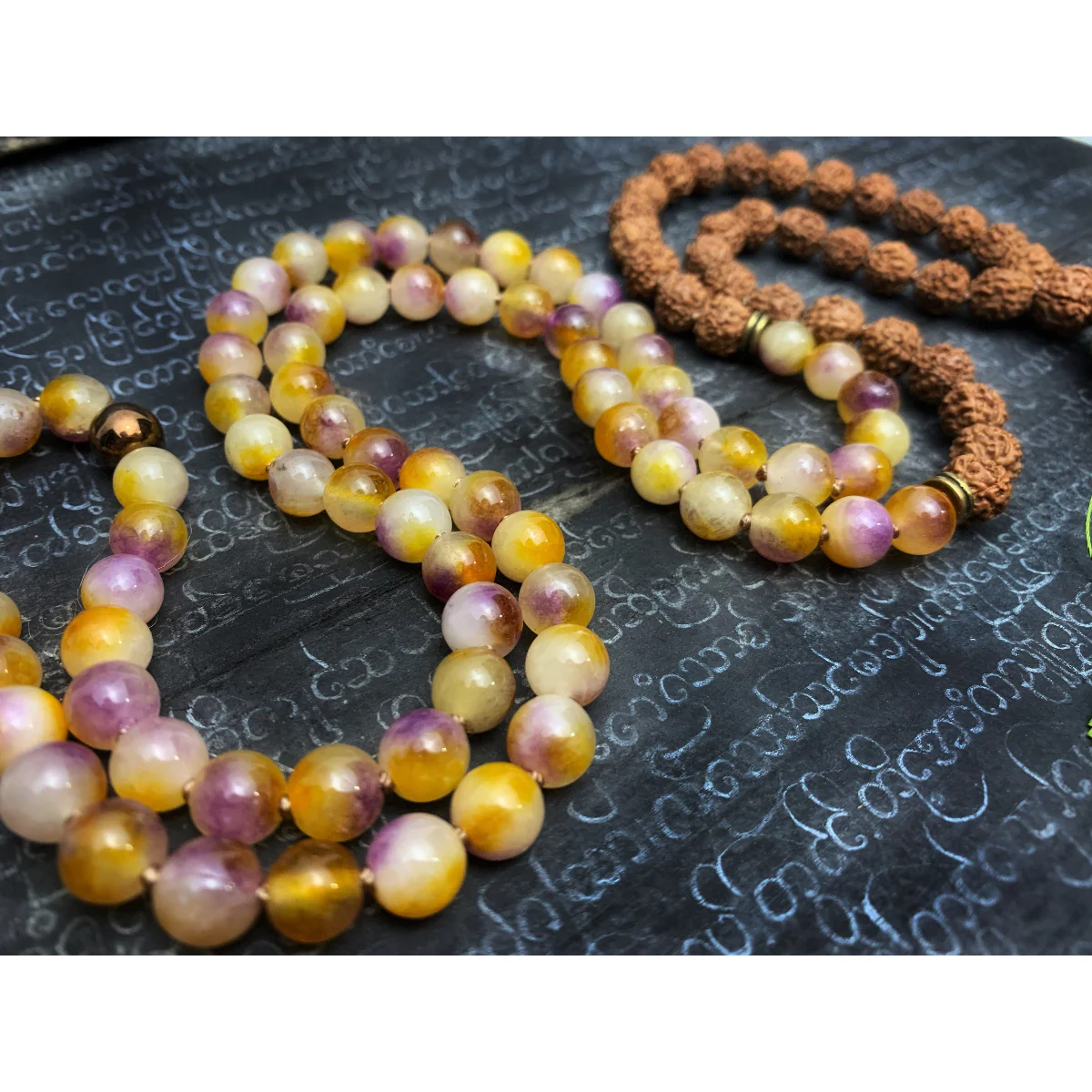 Rudraksha with Colored Jade 8mm Knotted Mala with Silk Tassel #112 - Image 4