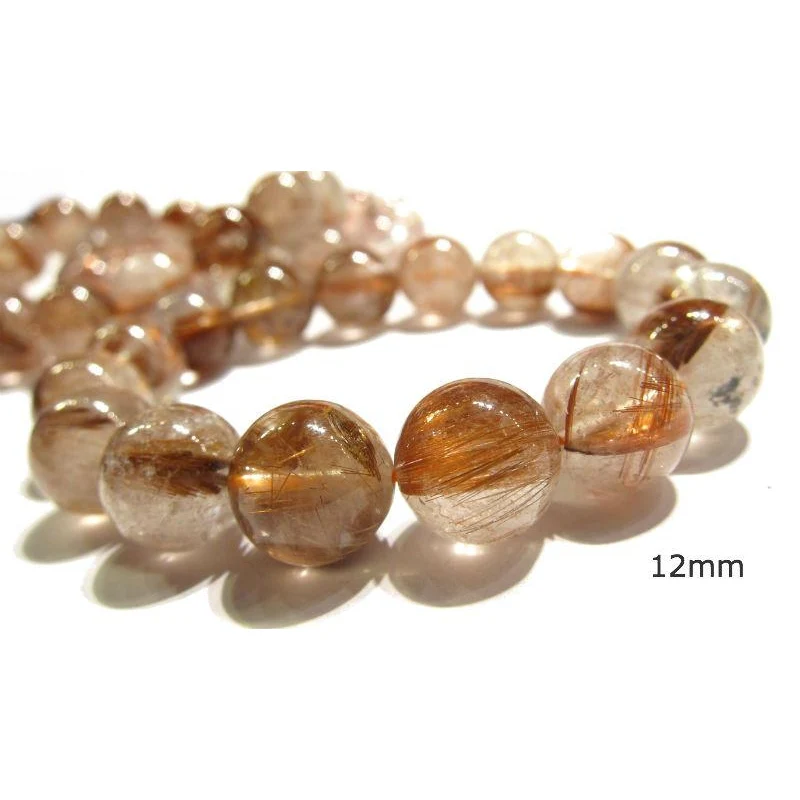 Rutilated Quartz Rounds Stretch Bracelet 12mm OR 13mm - Image 3
