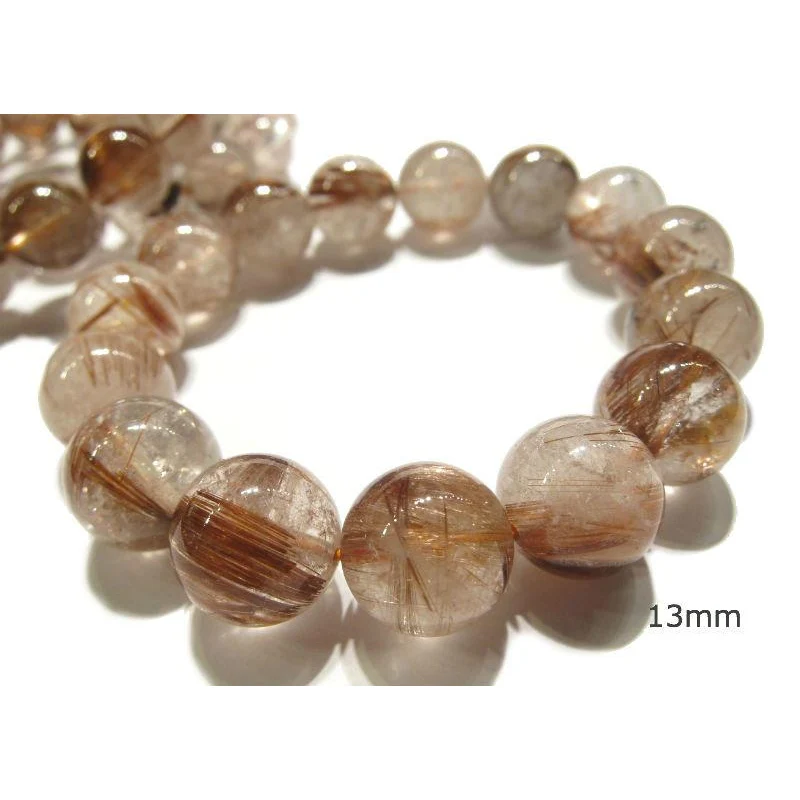 Rutilated Quartz Rounds Stretch Bracelet 12mm OR 13mm - Image 4