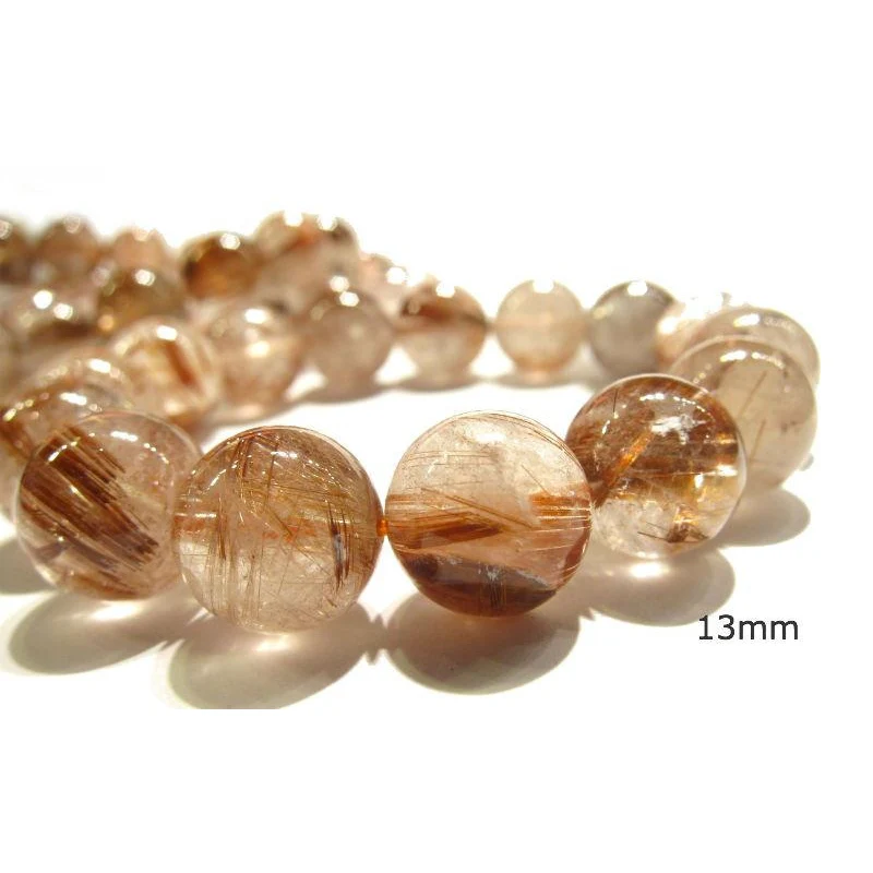 Rutilated Quartz Rounds Stretch Bracelet 12mm OR 13mm - Image 5