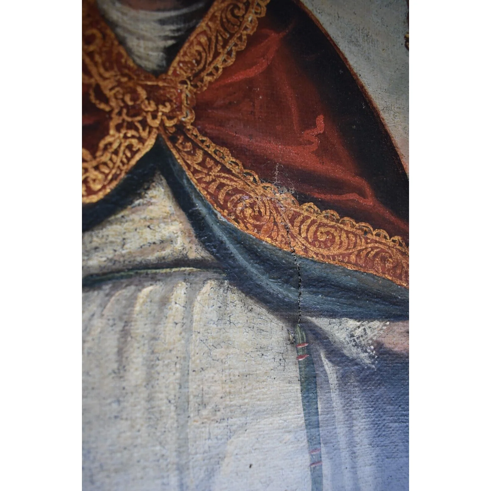 Saint Nicholas San Nicolas Antique 19th C. Spanish Colonial Painting on Canvas/ Retablo - Image 4