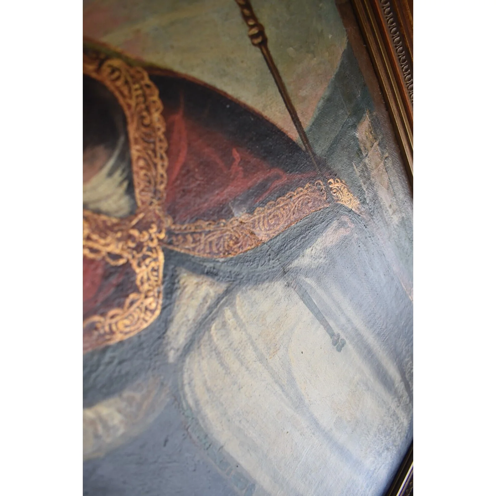 Saint Nicholas San Nicolas Antique 19th C. Spanish Colonial Painting on Canvas/ Retablo - Image 6